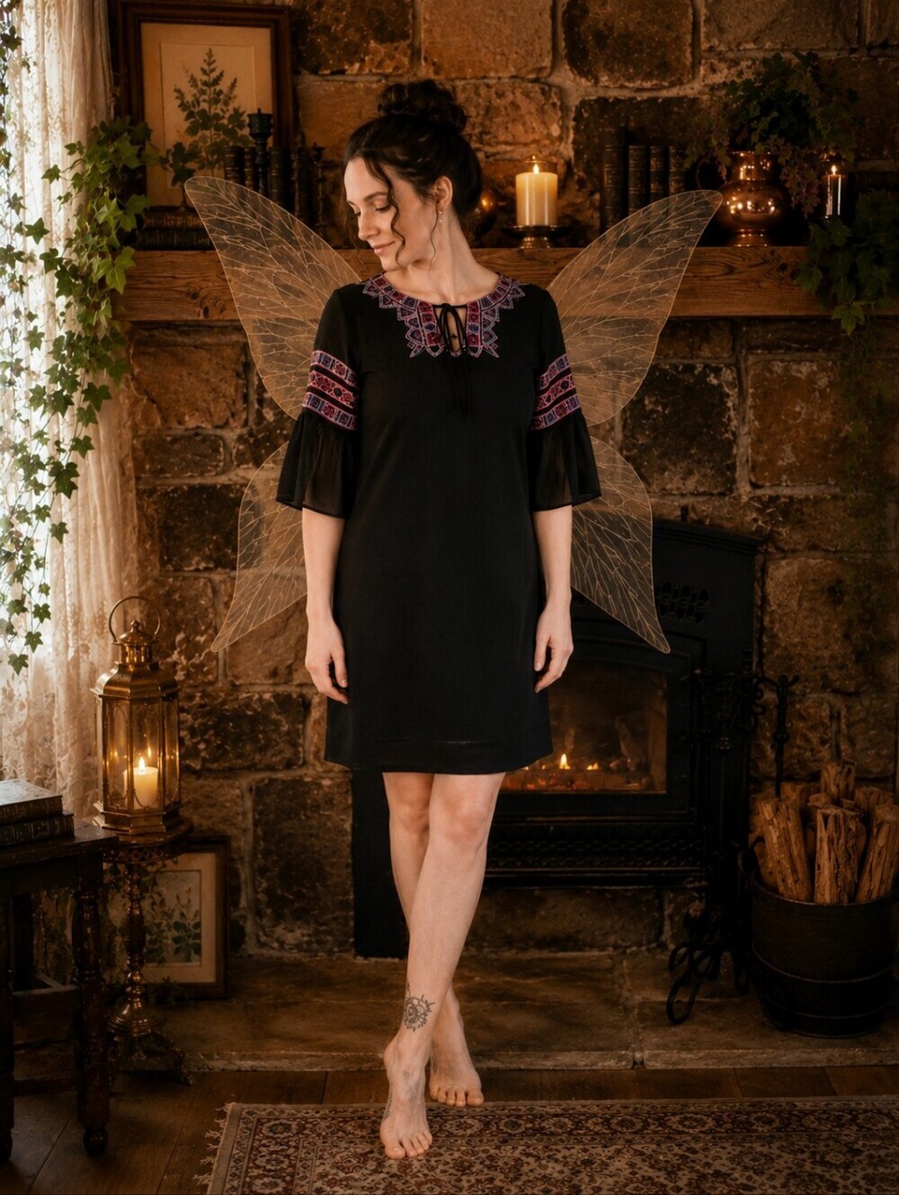 Fairy Fashion 🧵🧚♀️ SOPHIE MAX Black Sheer Embroided Straight Dress sz M